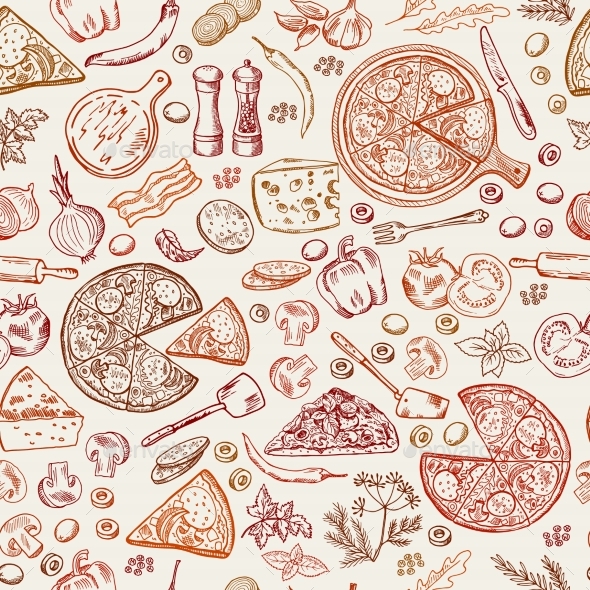 Seamless Pattern with Classical Italian Foods - Backgrounds Decorative