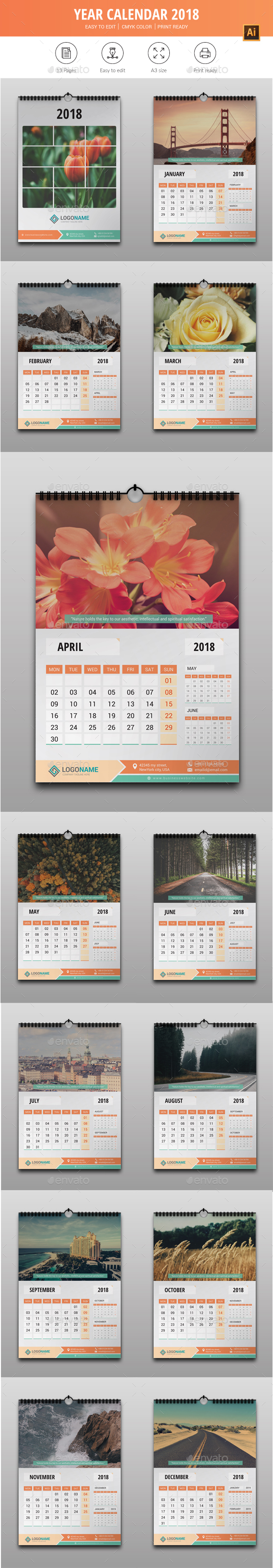 Year Calendar 2018 - Calendars Stationery