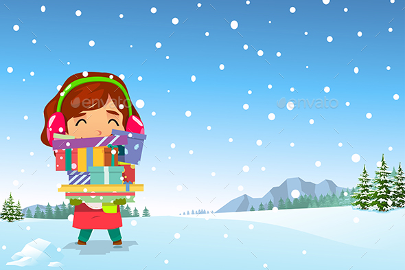 GraphicRiver Happy Girl Carrying Christmas Presents in the Snow 20753976 GraphicRiver Happy Girl Carrying Christmas Presents in the Snow 20753976