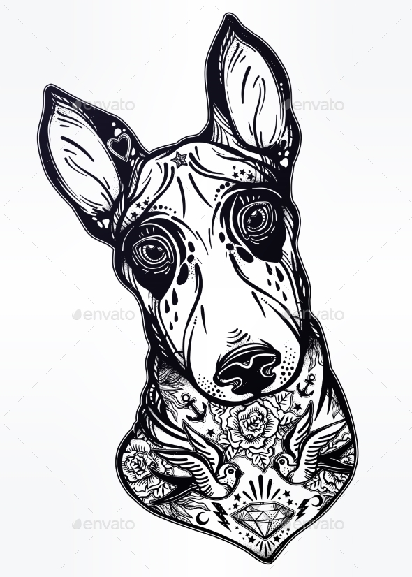 Vintage Style Bull Terrier in Flash Art Tattoos