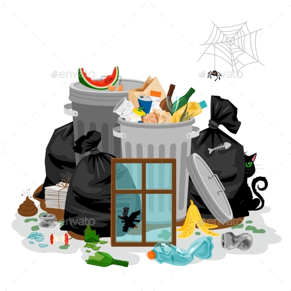 Pile of Garbage Isolated in White Littering Waste - Man-made Objects Objects