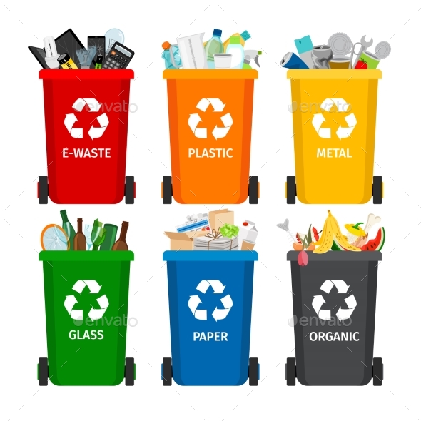 Trash in Garbage Cans with Sorted Garbage - Miscellaneous Vectors