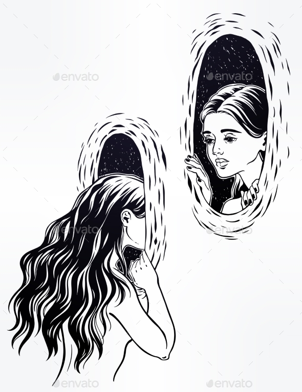 Girl Looking Through the Magic Teleport Wormhole - People Characters