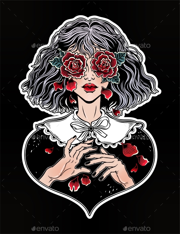 Girl with Eyes as Roses Crying Rose Petal Tears - People Characters