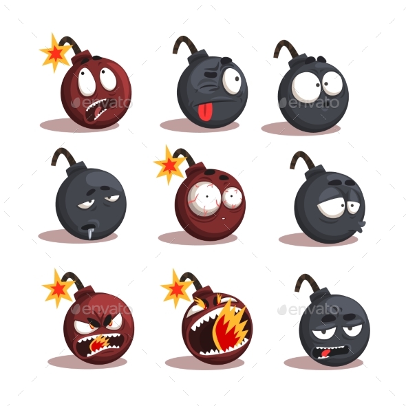 Cartoon Bomb Emotions Set - Miscellaneous Characters