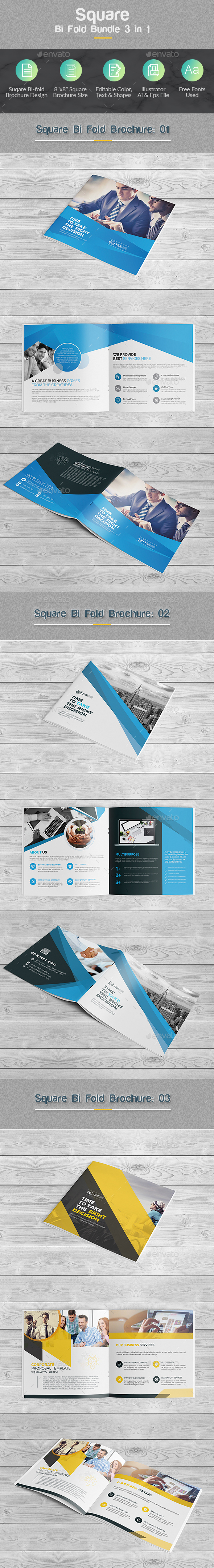 Square Bi-fold Brochure Bundle 3 in 1 - Corporate Brochures
