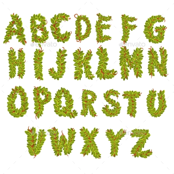 Vector Leaves Alphabet Letters - Flowers & Plants Nature