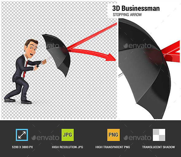 GraphicRiver 3D Businessman Stopping Arrow with Umbrella 20756938