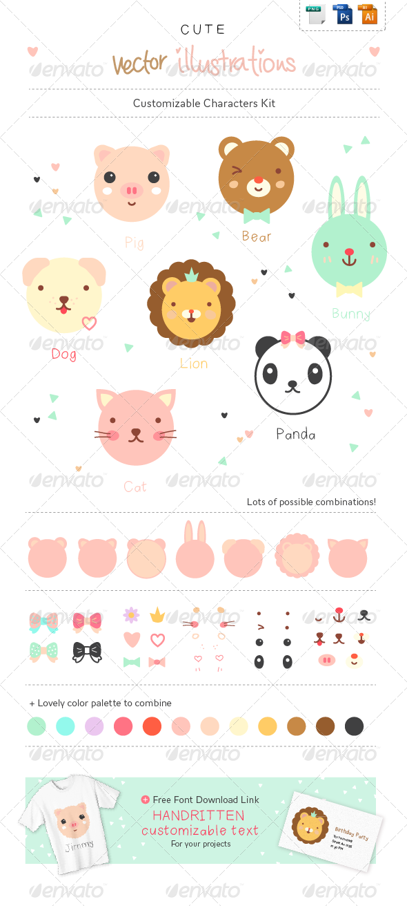 Cute Animals - Character Creation Kit by pagebeat | GraphicRiver