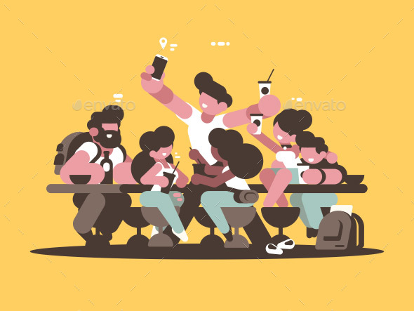 Friends Relaxing in Cafe - People Characters