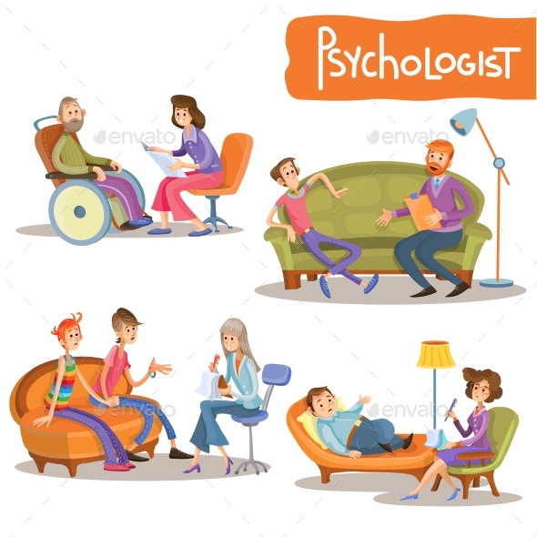Psychologist Private Practice Cartoon Vector Set - People Characters