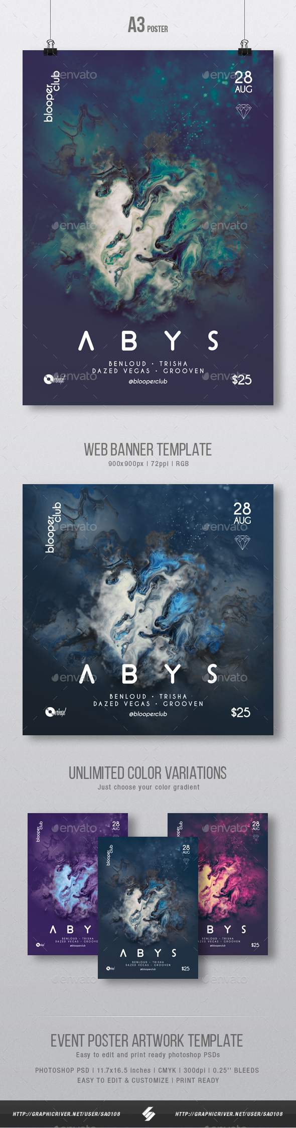 Abys - Progressive Party Flyer / Poster Artwork Template A3 - Clubs & Parties Events