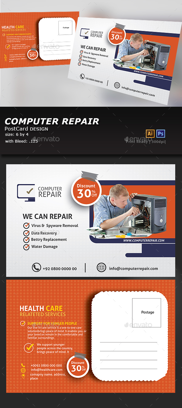 GraphicRiver Computer Repair Post Card 20762039