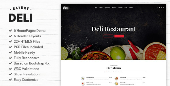 Deli Restaurant is a clean HTML5/CSS3 template suitable for Restaurant, Online Booking Services. You can customize it very easy to fit your needs.