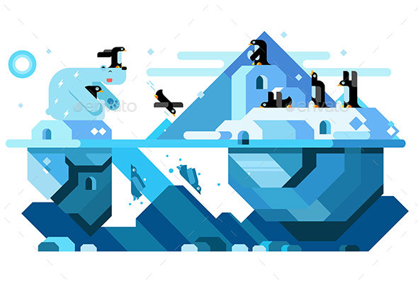 Polar Bear and Arctic Penguins - Landscapes Nature