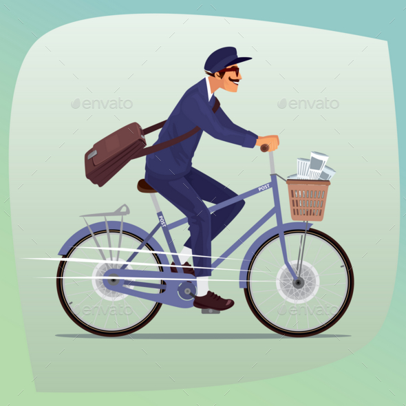 Adult Funny Postman Rides on Bicycle - Man-made Objects Objects