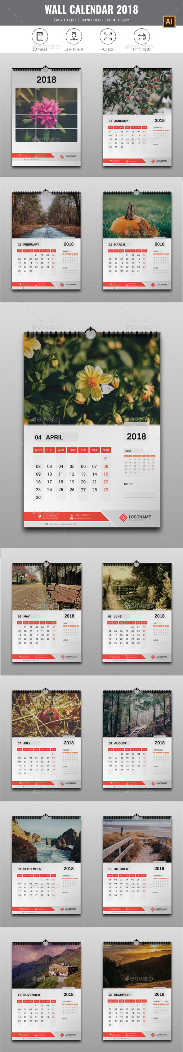 GraphicRiver Wall Calendar 2018 20763659