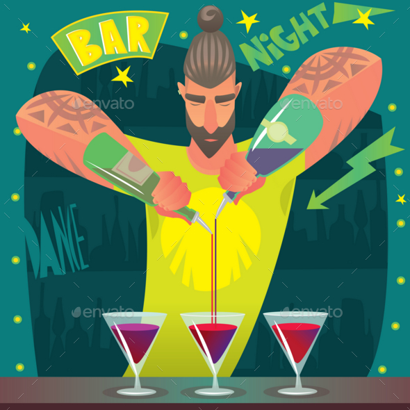 Bartender Deftly Preparing Cocktails - Food Objects