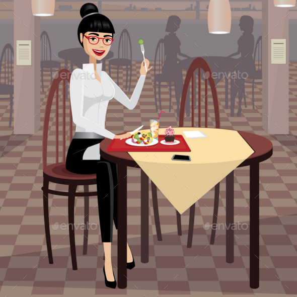 GraphicRiver Business Woman Having Lunch in the Dining Room 20764005