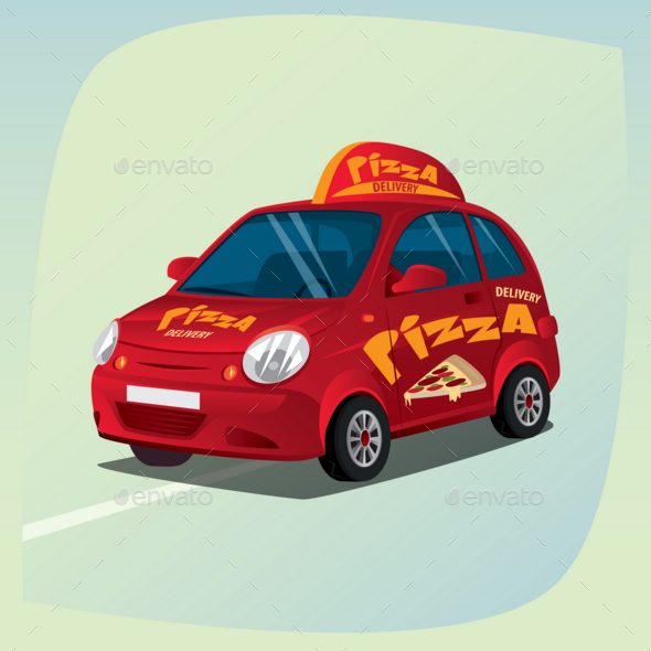 Isolated Pizza Delivery Car - Man-made Objects Objects