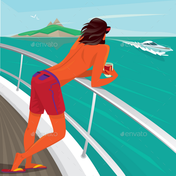 Man Admiring View Standing on Yacht Deck - Landscapes Nature