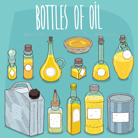 Mockup Set Containers of Oil or Yellow Liquid - Miscellaneous Vectors