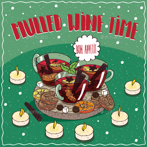 Mulled Wine in Mugs with Sweets and Cookies - Food Objects