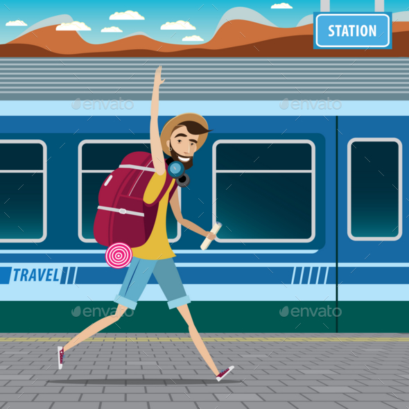 GraphicRiver Backpacker at the Railway Station 20764927 GraphicRiver Backpacker at the Railway Station 20764927