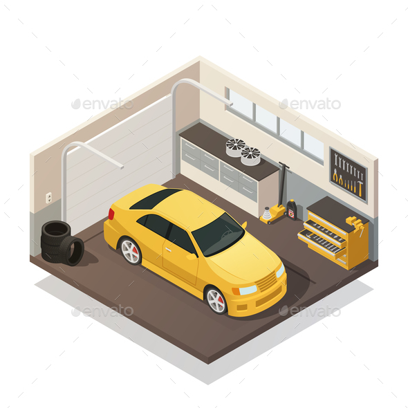 Car Maintenance Service Isometric Interior