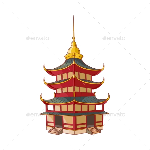 Traditional Japanese, Chinese, Asian Pagoda - Buildings Objects