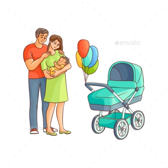 GraphicRiver Adult Couple with Infant and Baby Stroller 20767485 GraphicRiver Adult Couple with Infant and Baby Stroller 20767485