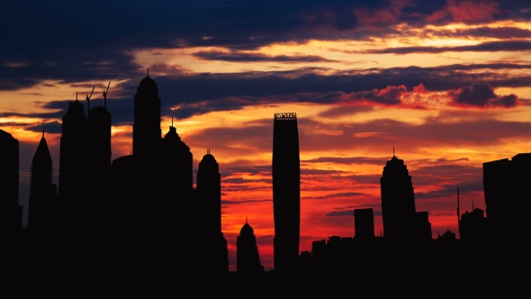 Dubai Marina Cityscape Silhouette on Sunset in UAE alt