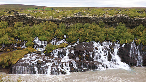 Hraunfossar Waterfall Near Husafell in Iceland