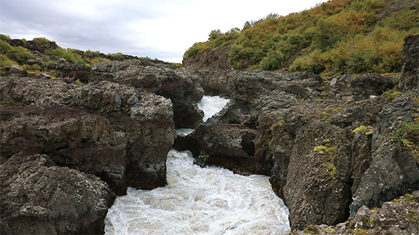 Waterfall Barnafoss in Iceland