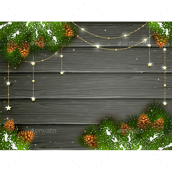 Golden Christmas Decorations on Black Wooden Background - Christmas Seasons/Holidays