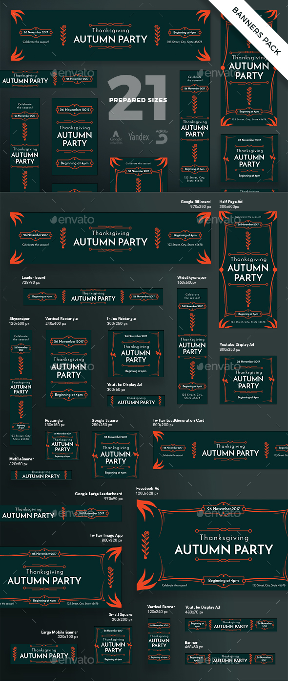 Autumn Party Banner Pack - Banners & Ads Web Elements