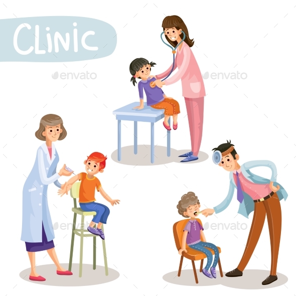 Working in Clinic Pediatrician Cartoon Vector - People Characters