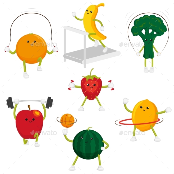 Fruit and Berry Characters Doing Sports - Food Objects