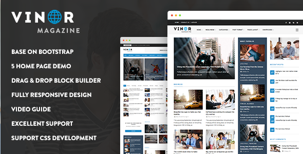 Vinor Magazine - Responsive Magazine News Drupal 8 Theme - News / Editorial Blog / Magazine