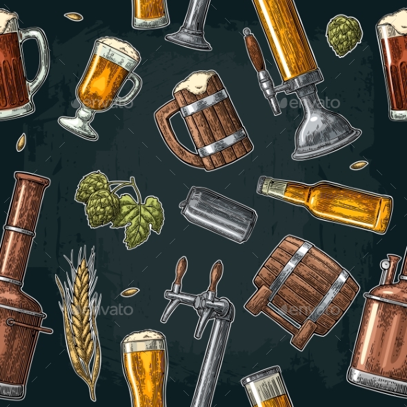 Seamless Beer Pattern - Food Objects