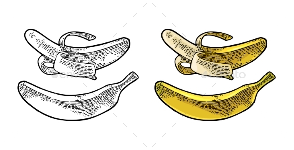 Whole and Half Peeled Banana - Food Objects
