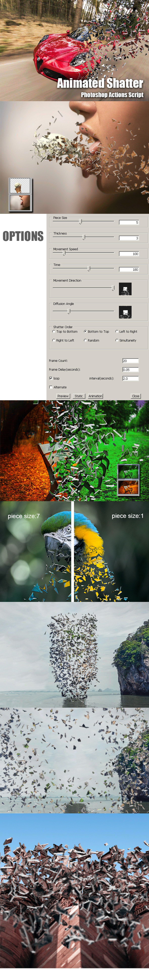 Animated Shatter Photoshop Add-on - Photo Effects Actions