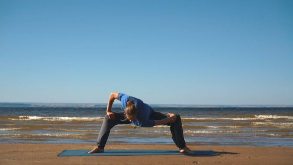 Athletic Muscular Young Man Working Out, Yoga, Goddess, Sumo Wrestler Pose alt