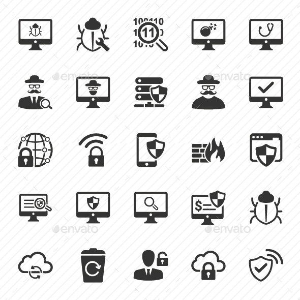 Cyber Security Icons - Gray Version - Technology Icons