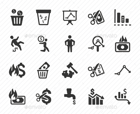 Financial Loss Icons - Gray Version - Business Icons