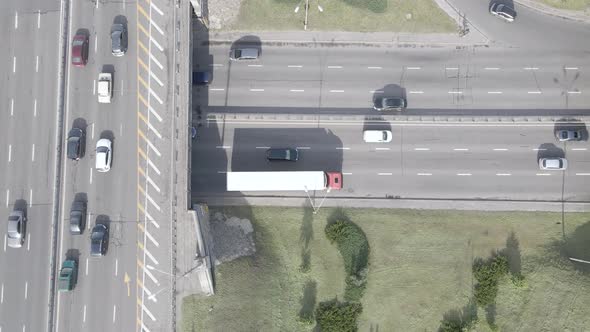 Cars Ride on the Road. Slow Motion. Kyiv. Ukraine. Aerial, Gray, Flat alt