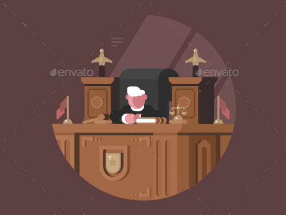 Wise Judge in Chair at Workplace - People Characters