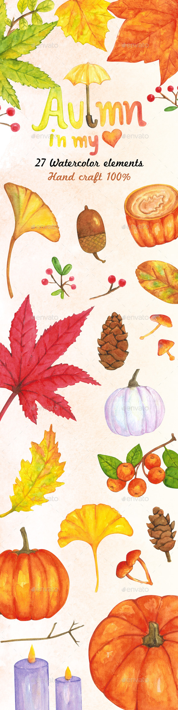 Watercolor Collection of Autumn and Fall Elements - Illustrations Graphics