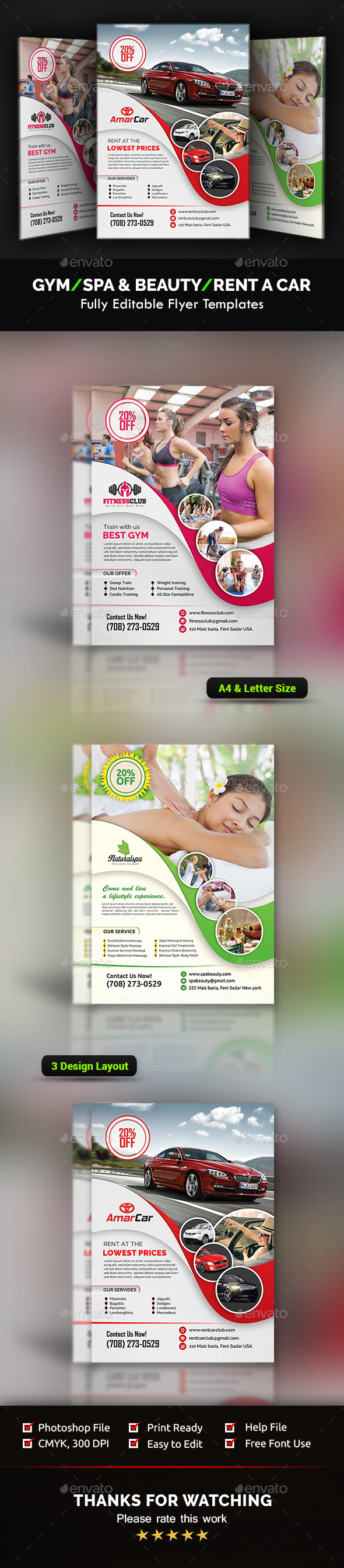 Gym, Spa & Car Flyer Templates