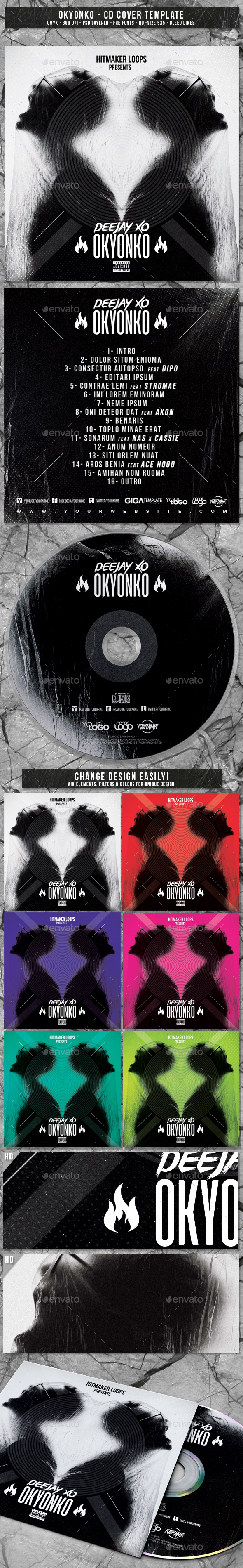 Okyonko | Album CD Mixtape Cover Template - CD & DVD Artwork Print Templates
